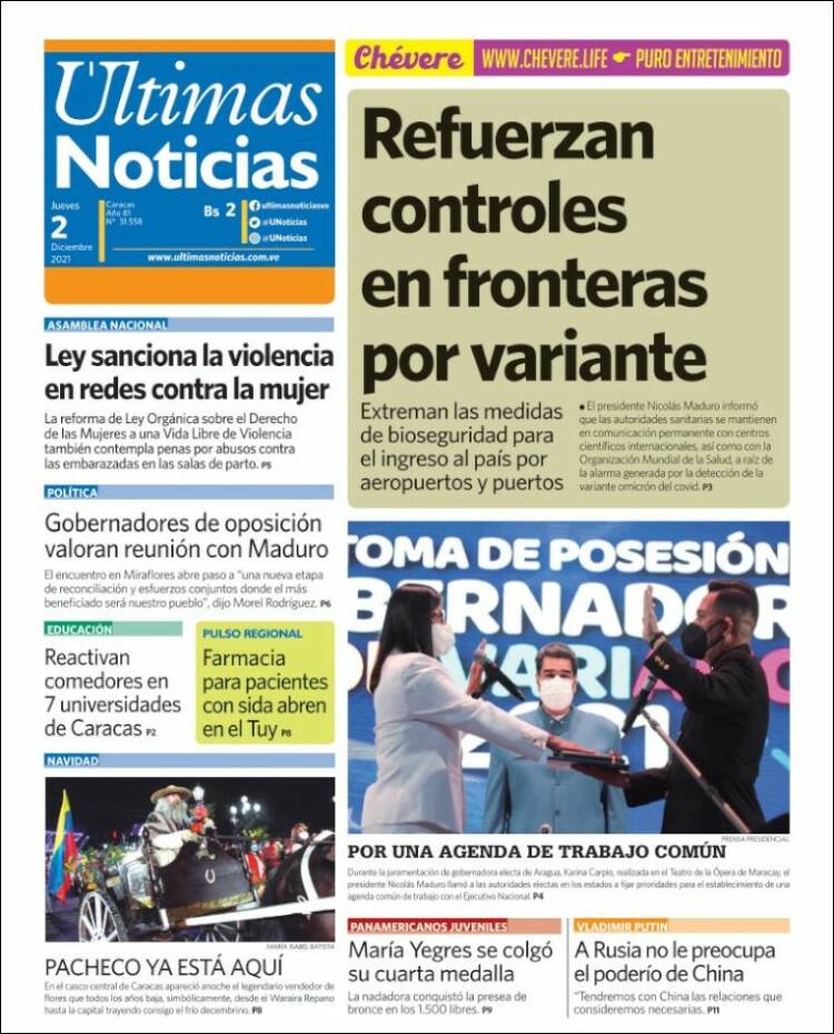 Portada de Últimas Noticias (Venezuela)
