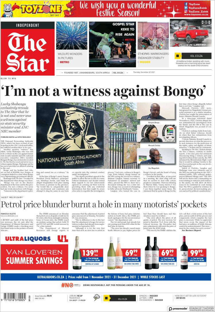 Portada de The Star (Sud&aacute;frica)