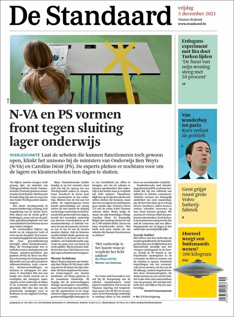 Portada de De Standaard (B&eacute;lgica)