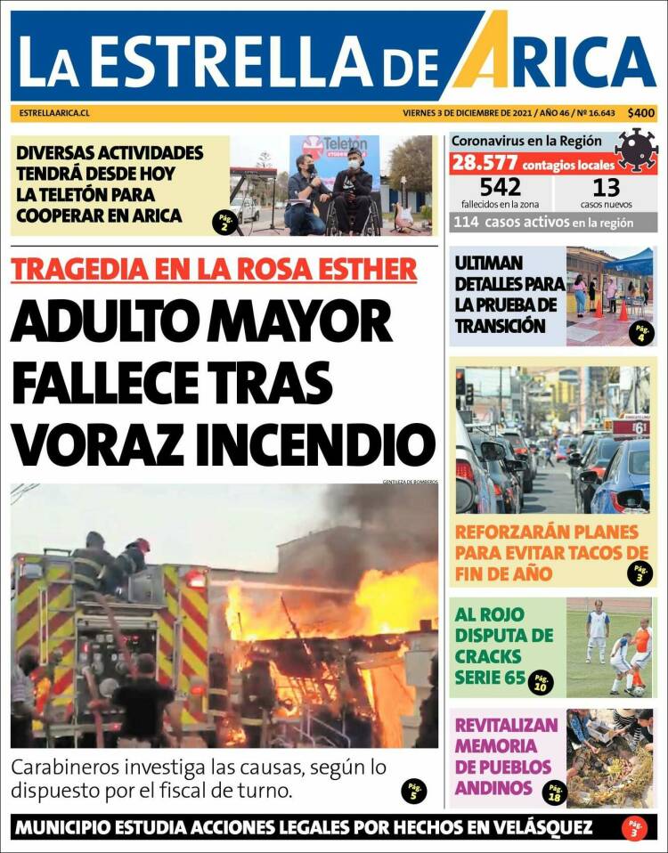 Portada de La Estrella de Arica (Chile)