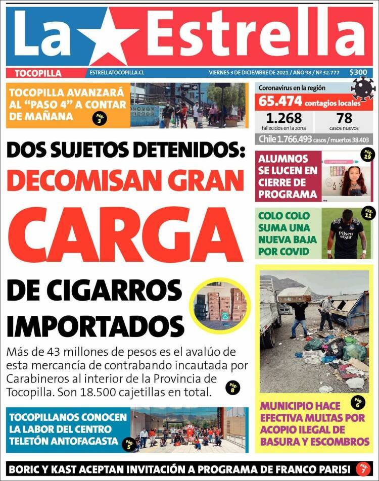 Portada de La Estrella de Tocopilla (Chile)