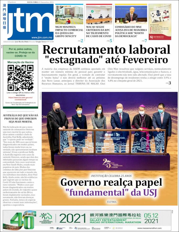 Portada de Jornal Tribuna de Macau (China)