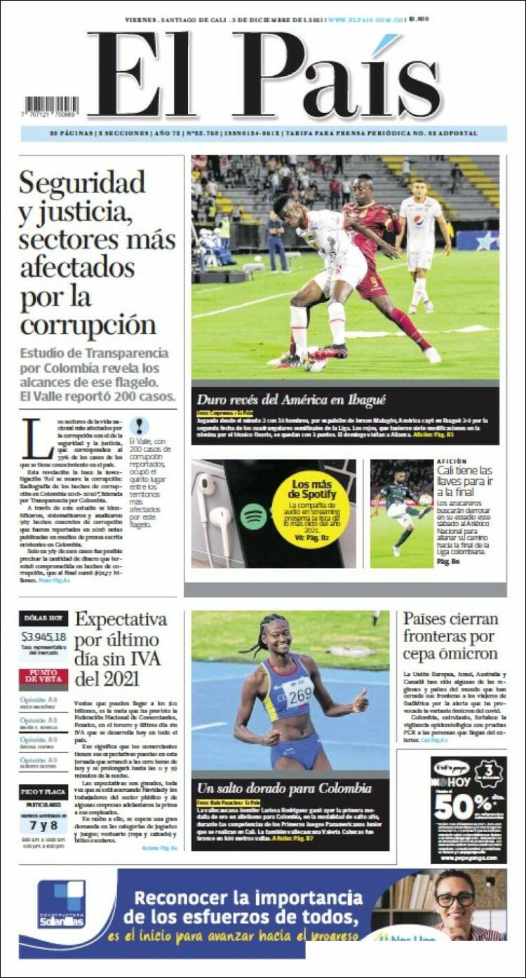 Portada de El País - Cali (Colombia)