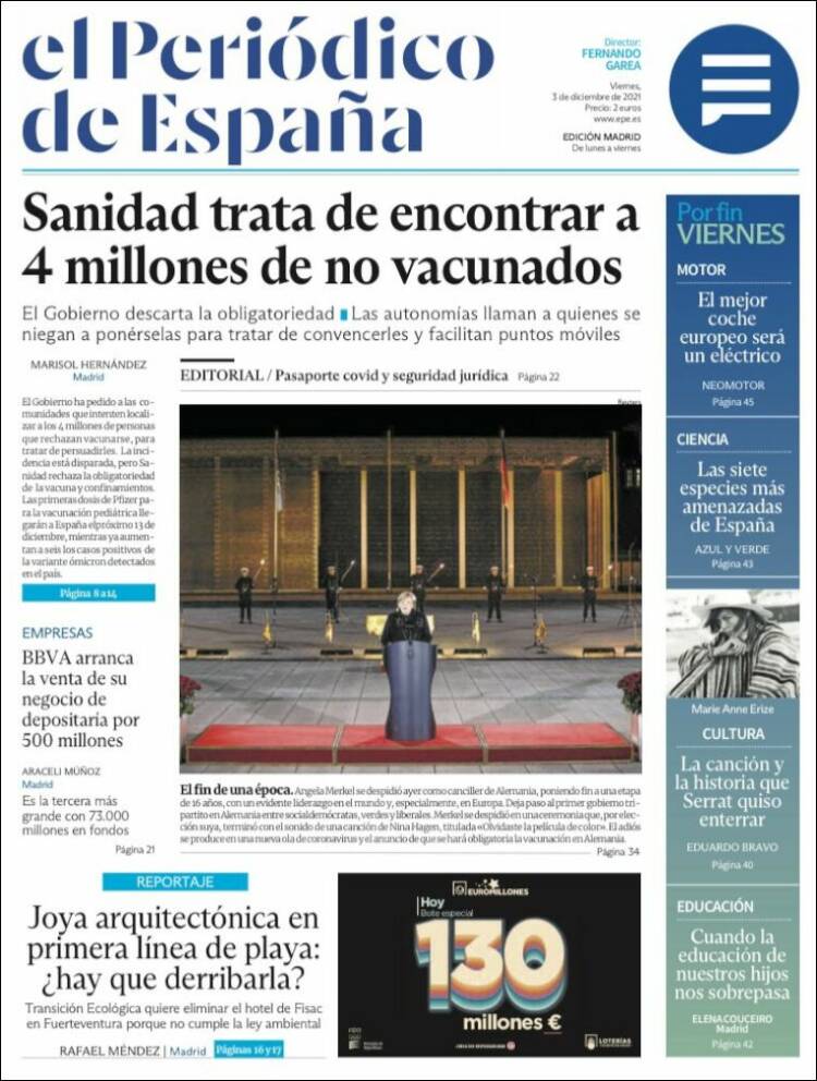 Portada de El Periódico de España (Espa&ntilde;a)
