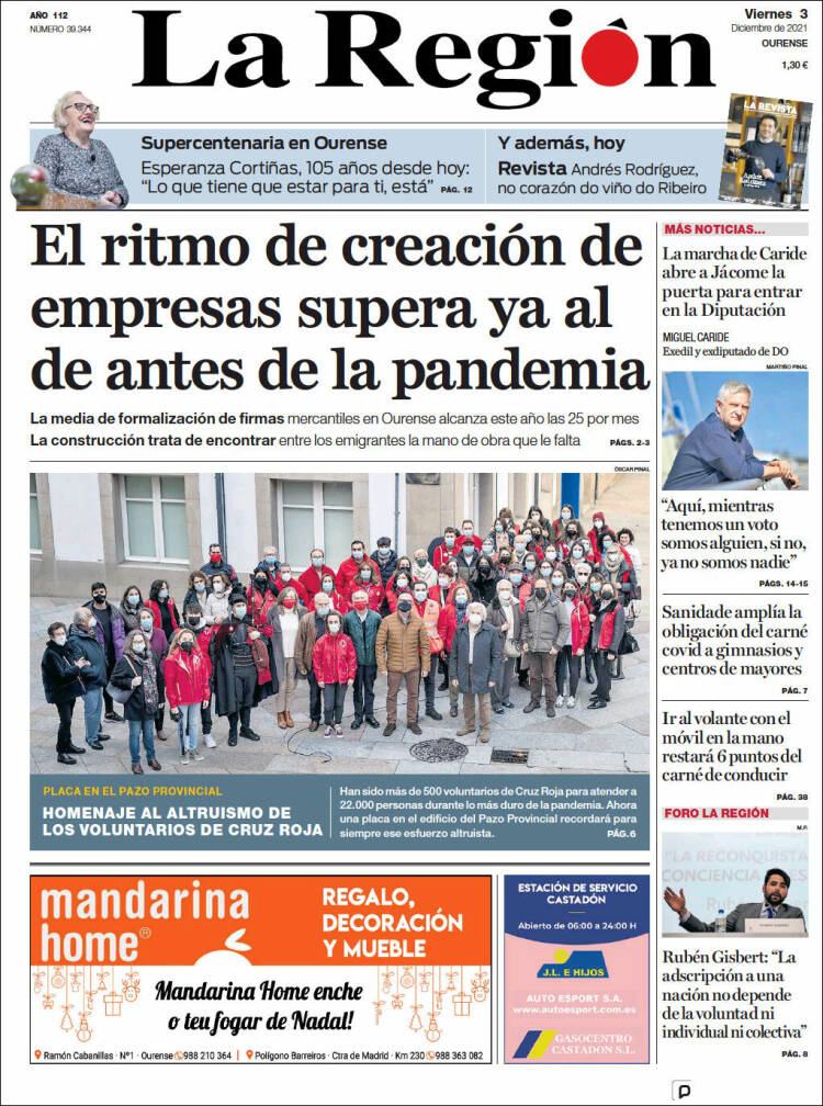 Portada de La Región de Ourense (Espa&ntilde;a)