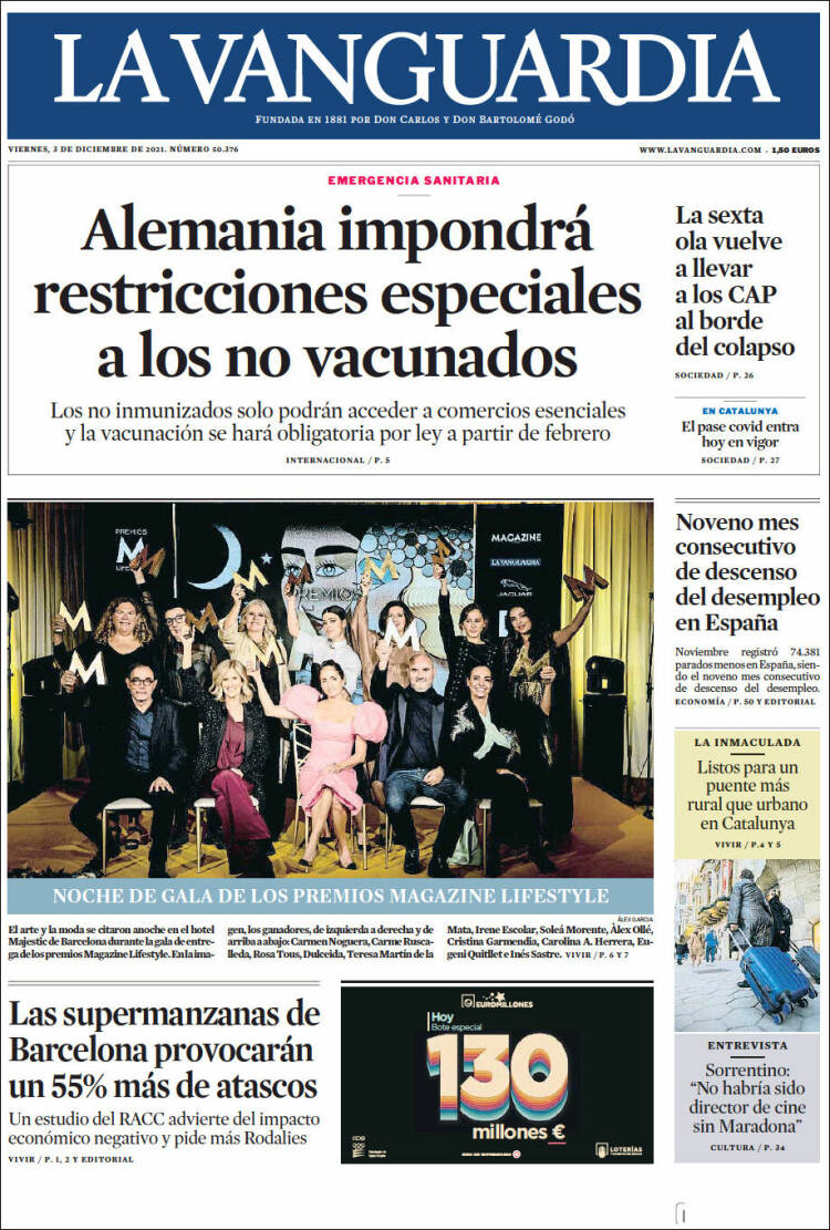 Portada de La Vanguardia (Espa&ntilde;a)