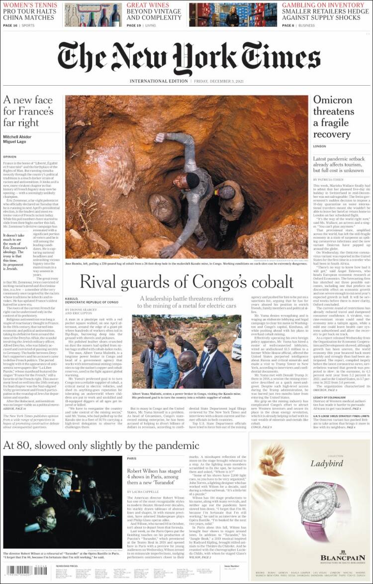 Portada de International New York Times (Europa)