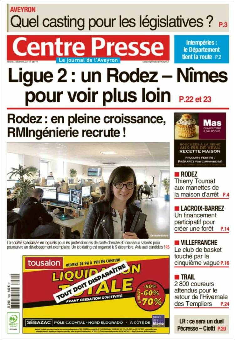 Portada de Centre Presse (Francia)