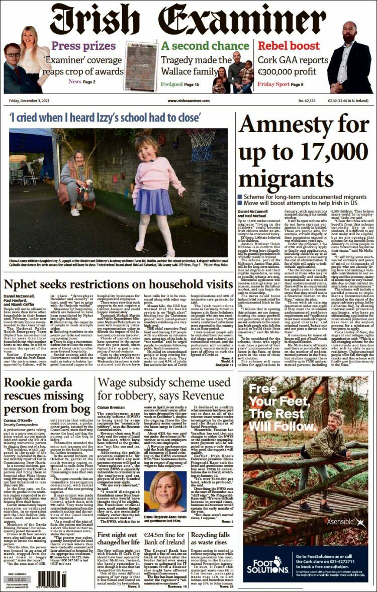 Portada de Irish Examiner (Irlanda)