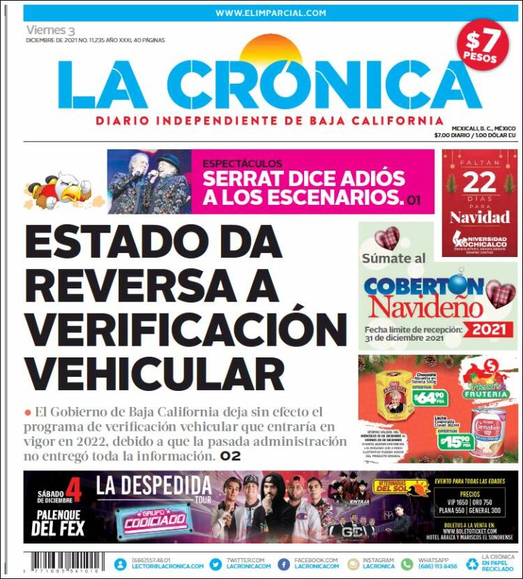 Portada de La Crónica de Baja California (México)