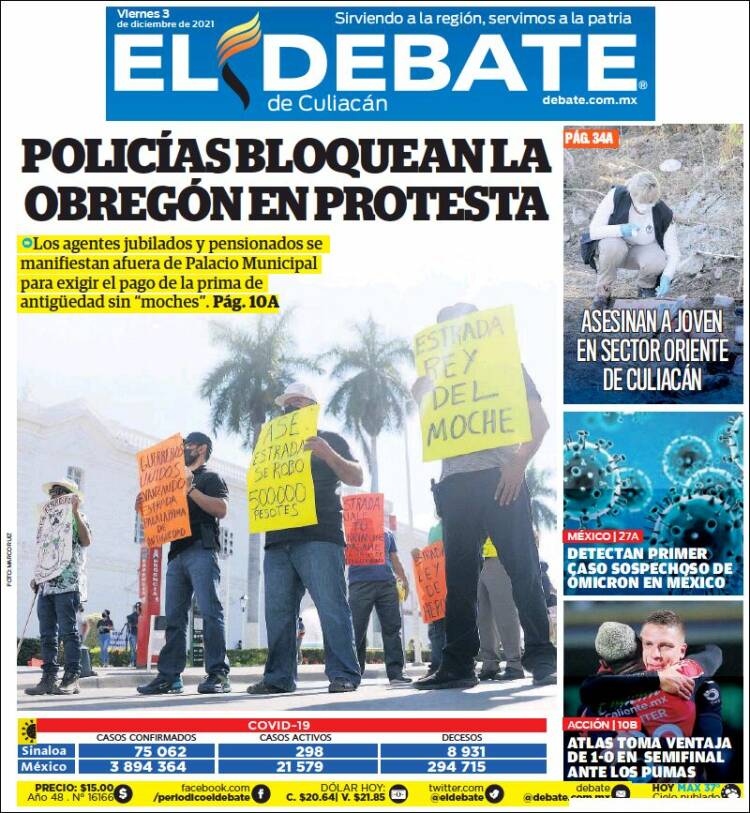 Portada de El Debate de Culiacán (México)