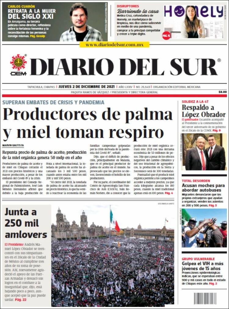 Portada de El Diario del Sur (México)