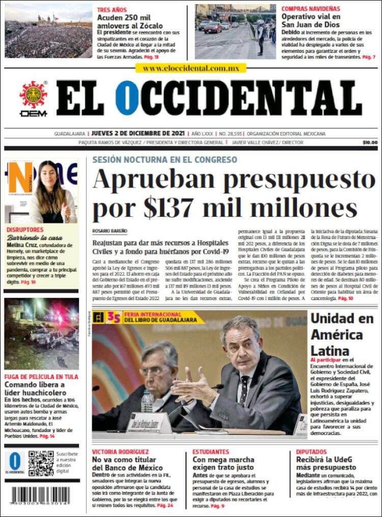 Portada de El Occidental (México)