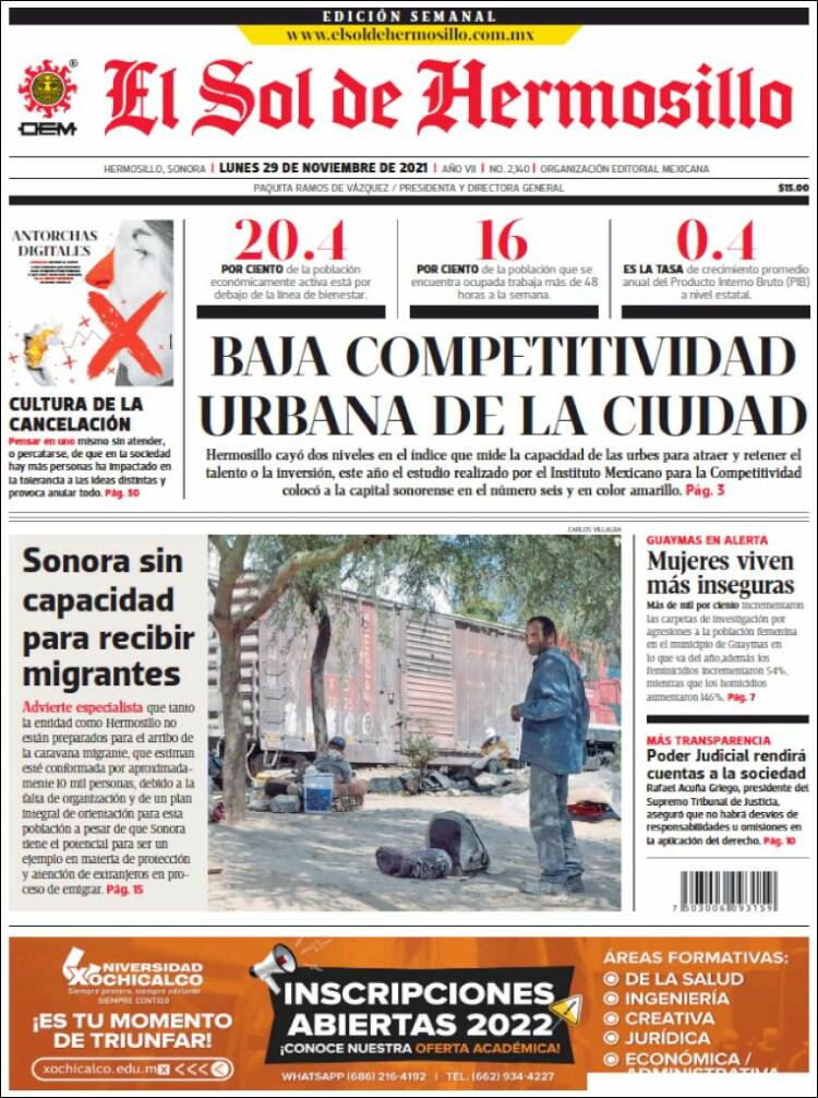 Portada de El Sol de Hermosillo (México)