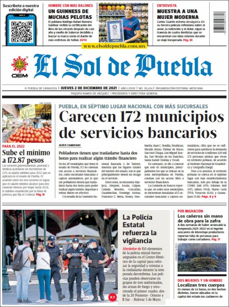 Portada de El Sol de Puebla (Mexico)