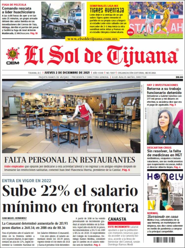 Portada de El Sol de Tijuana (México)