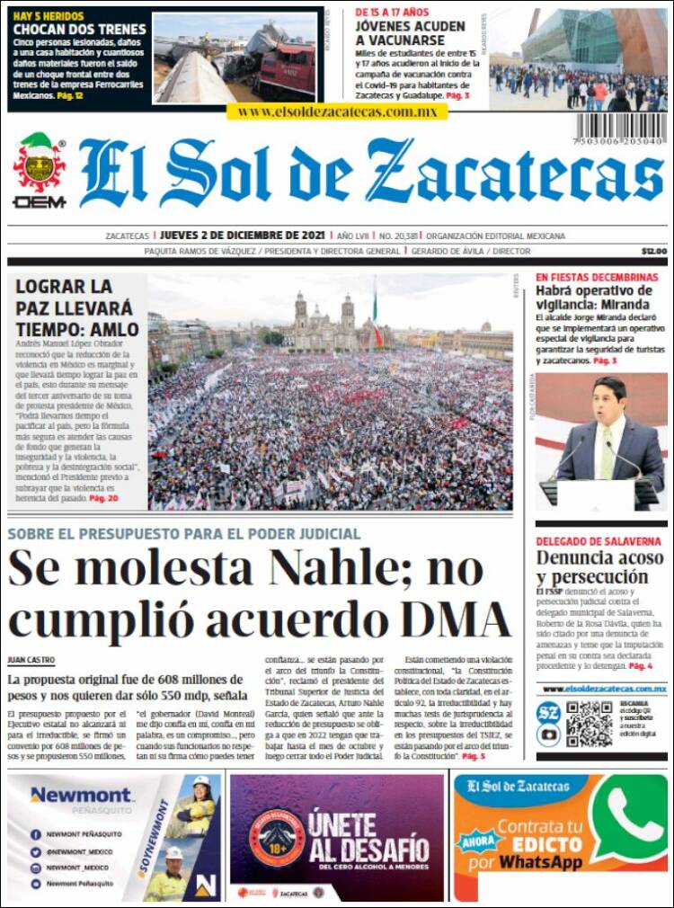 Portada de El Sol de Zacatecas (Mexico)