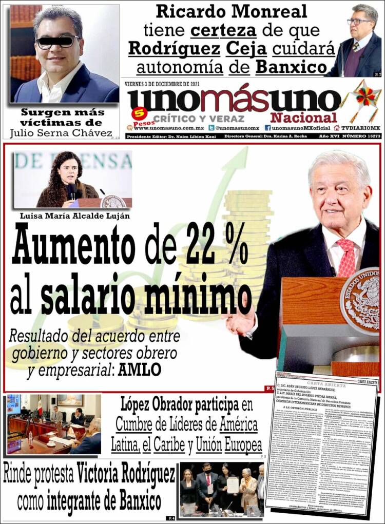 Portada de unomásuno (Mexico)