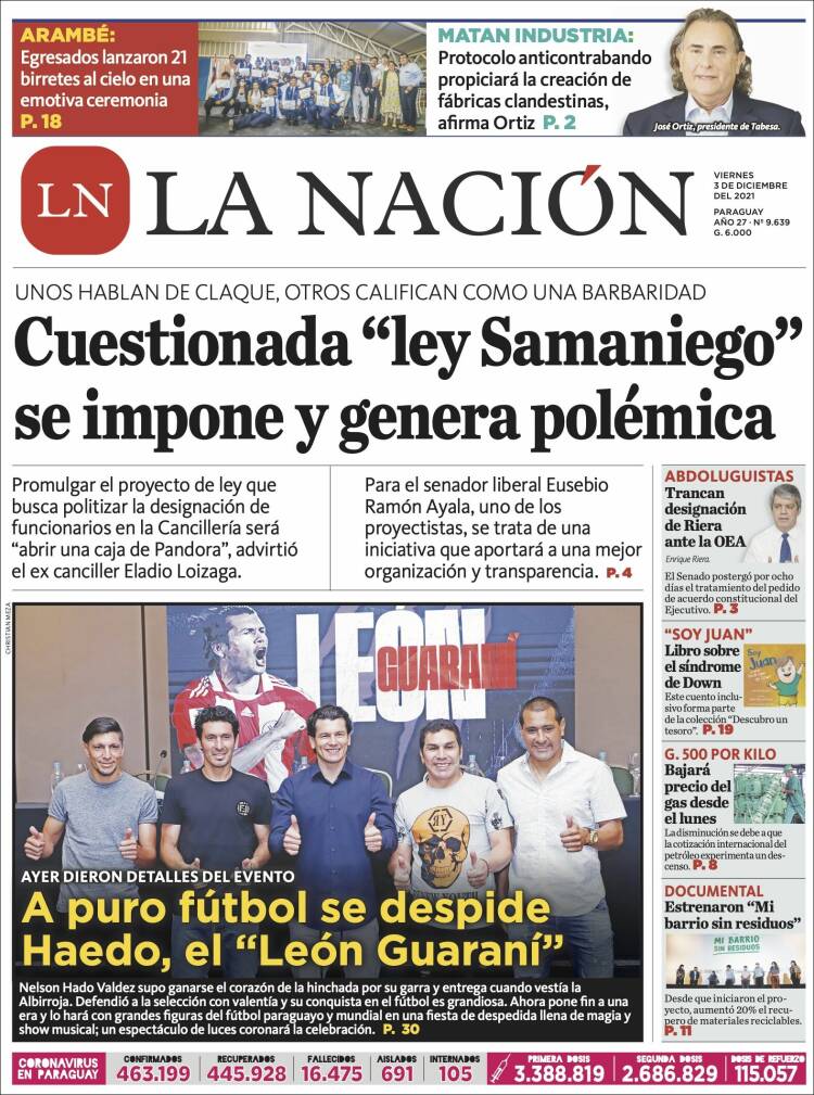 Portada de La Nación (Paraguay)