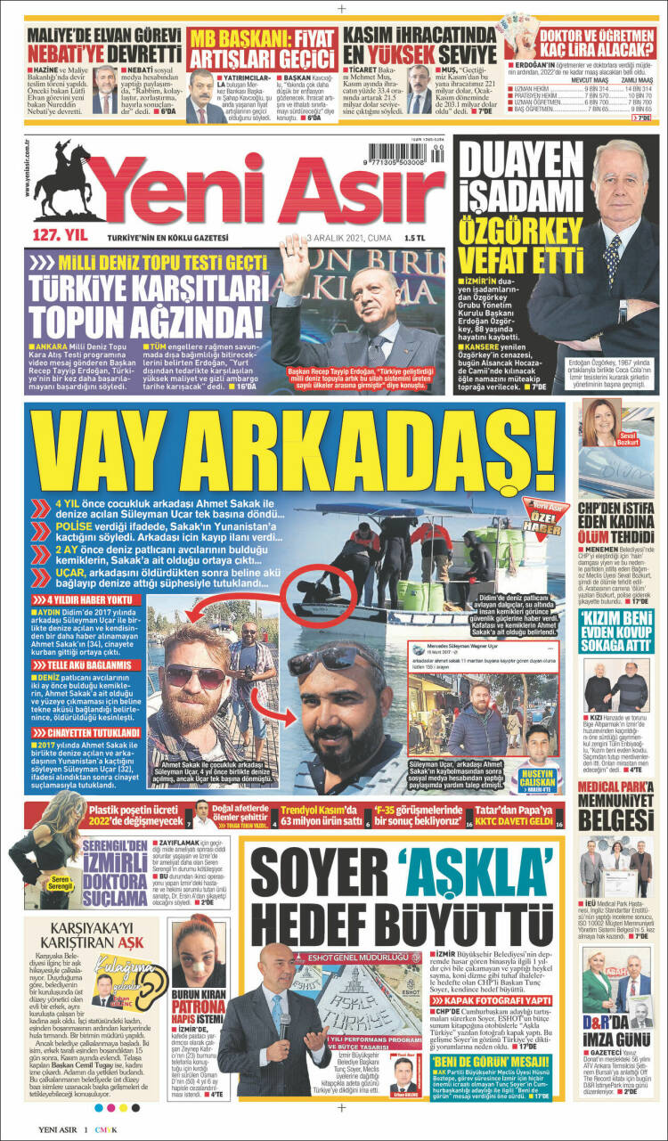 Portada de Yeni Asır (Turqu&iacute;a)