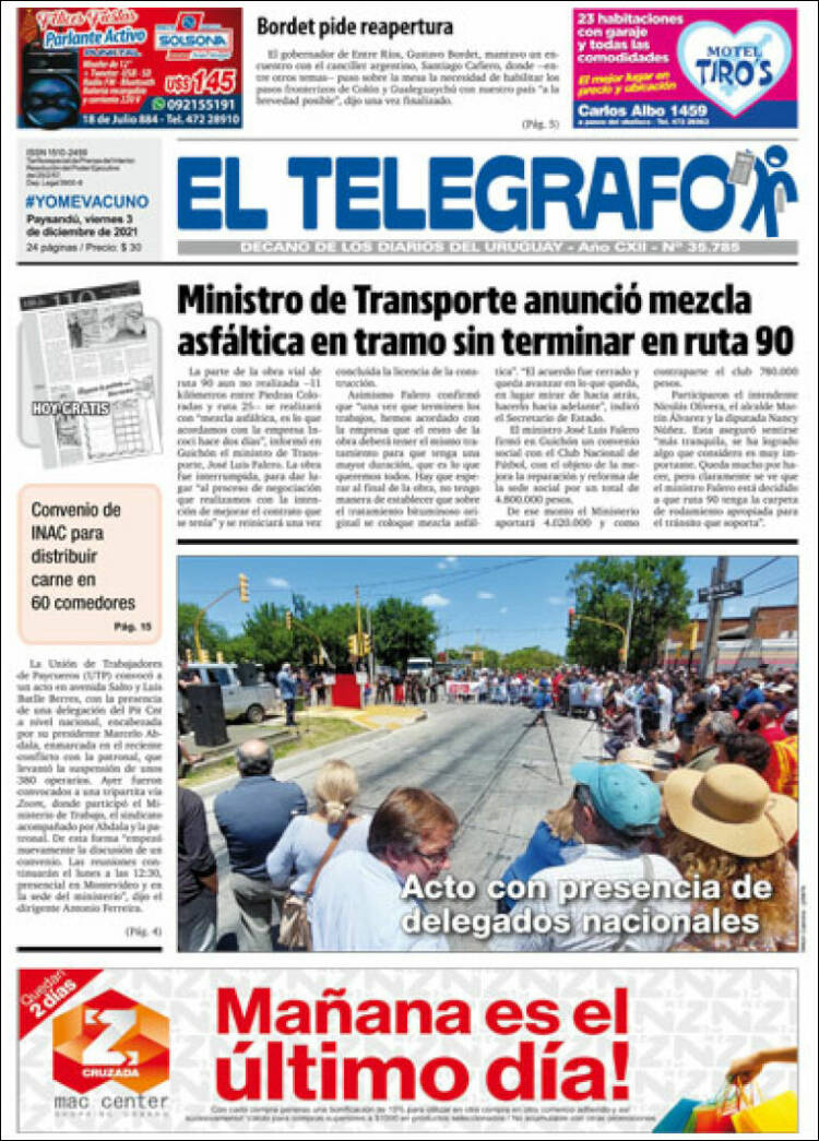 Portada de El Telégrafo (Uruguay)