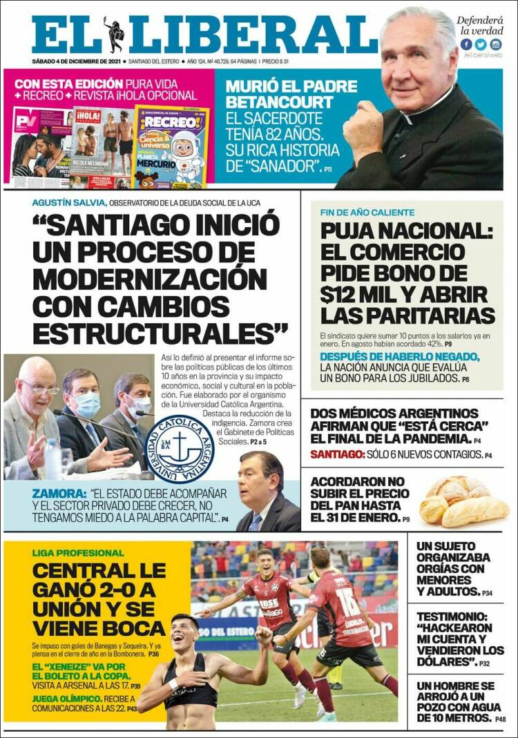 Portada de Diario El Liberal (Argentina)