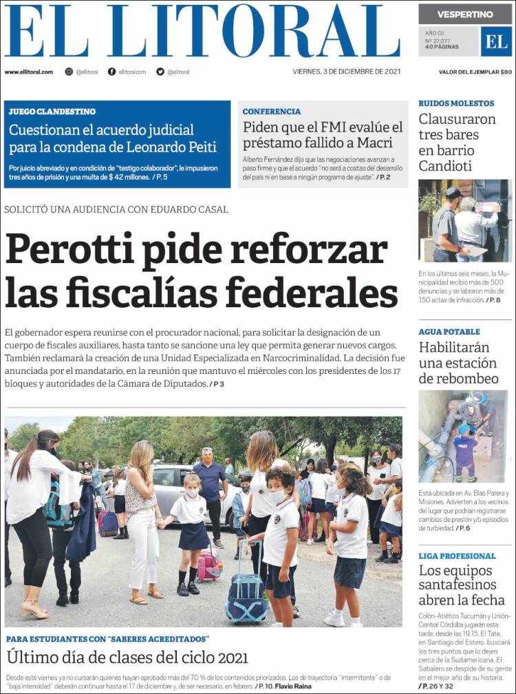 Portada de Diario El Litoral (Argentina)