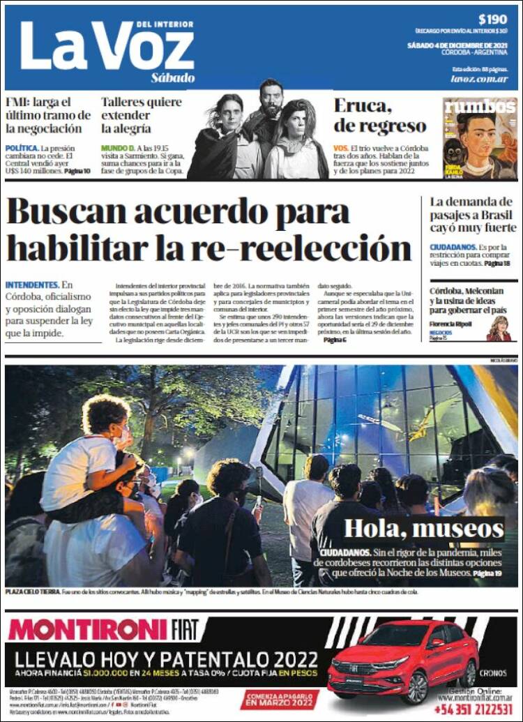 Portada de La Voz del Interior (Argentina)