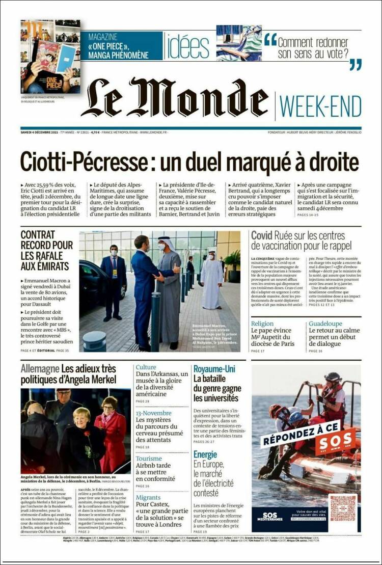 Portada de Le Monde (France)