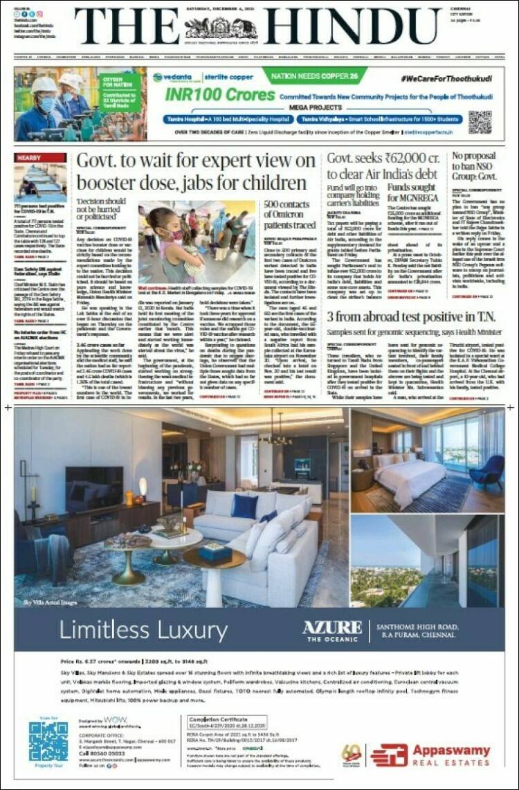 Portada de The Hindu (Inde)