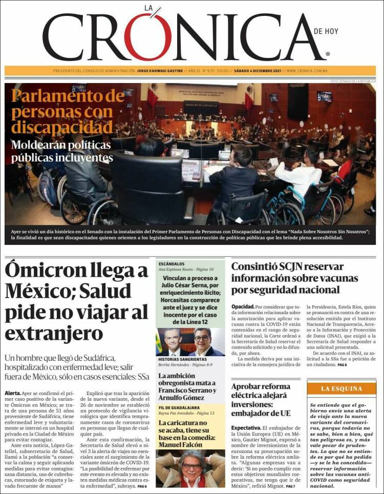 Portada de La Crónica de Hoy (Mexique)