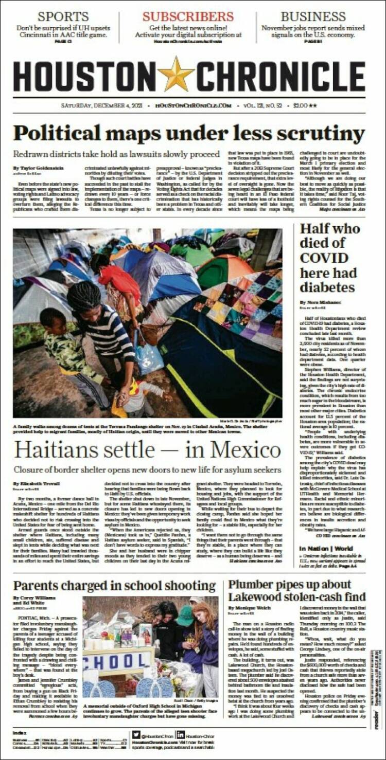 Portada de Houston Chronicle (&Eacute;tats-Unis)