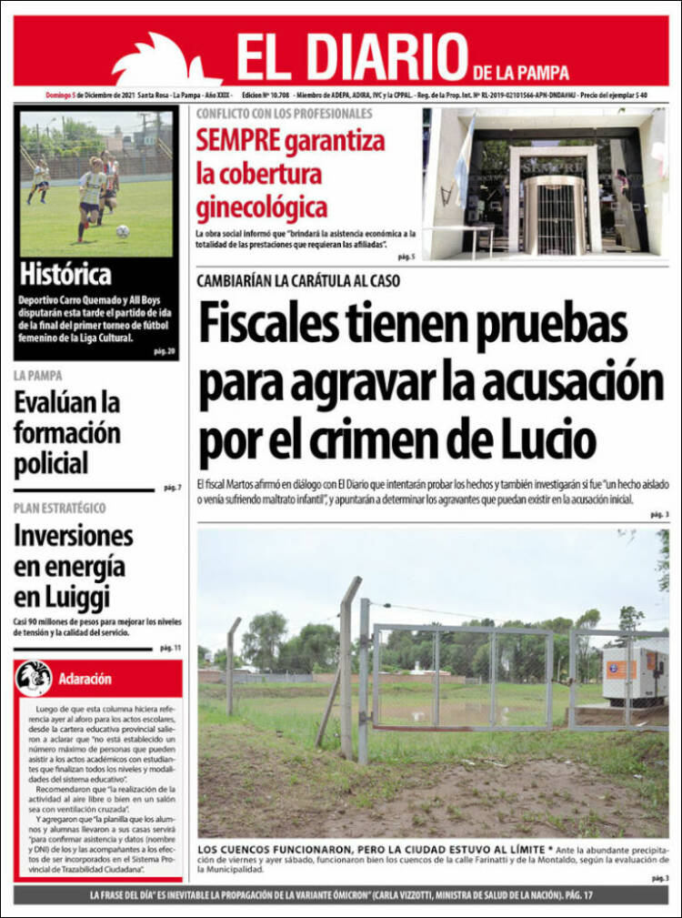 Portada de Diario de La Pampa (Argentina)