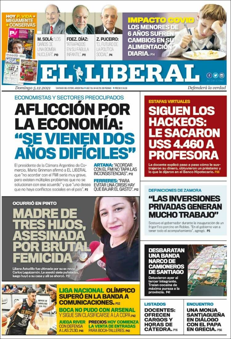 Portada de Diario El Liberal (Argentina)