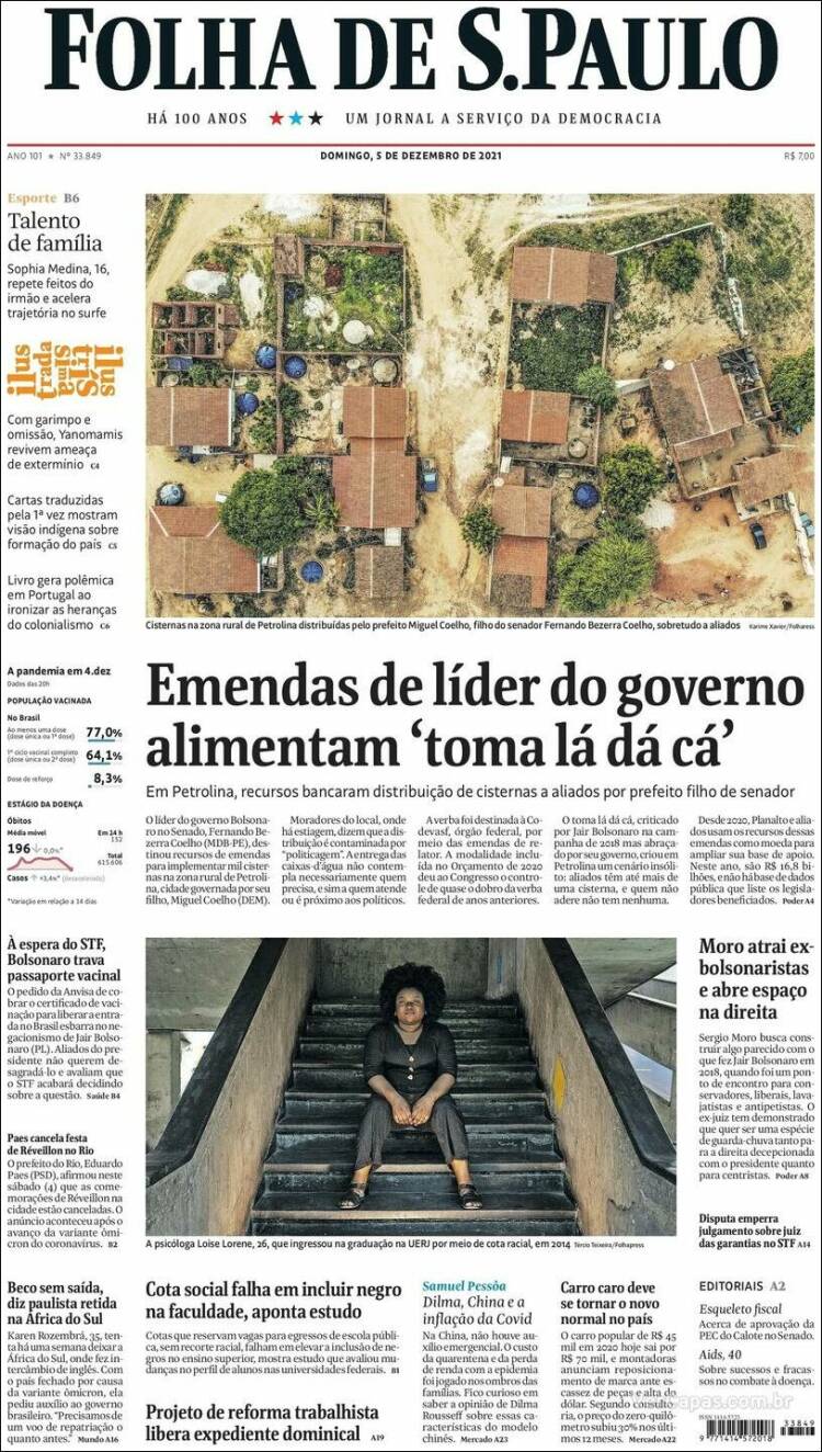 Portada de Folha de São Paulo (Brasil)