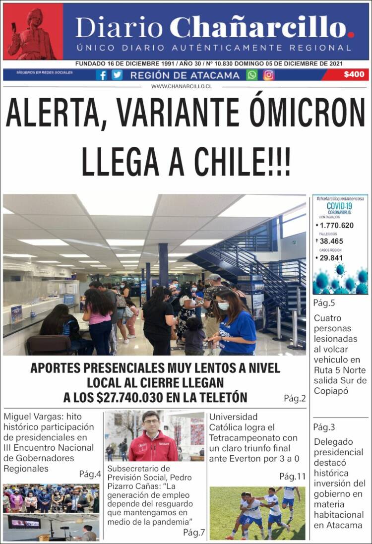 Portada de Diario Chañarcillo (Chile)