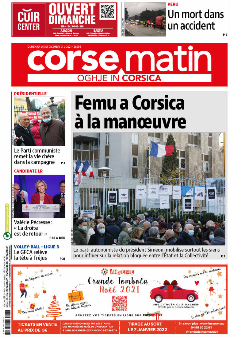 Portada de Corse-Matin (Francia)