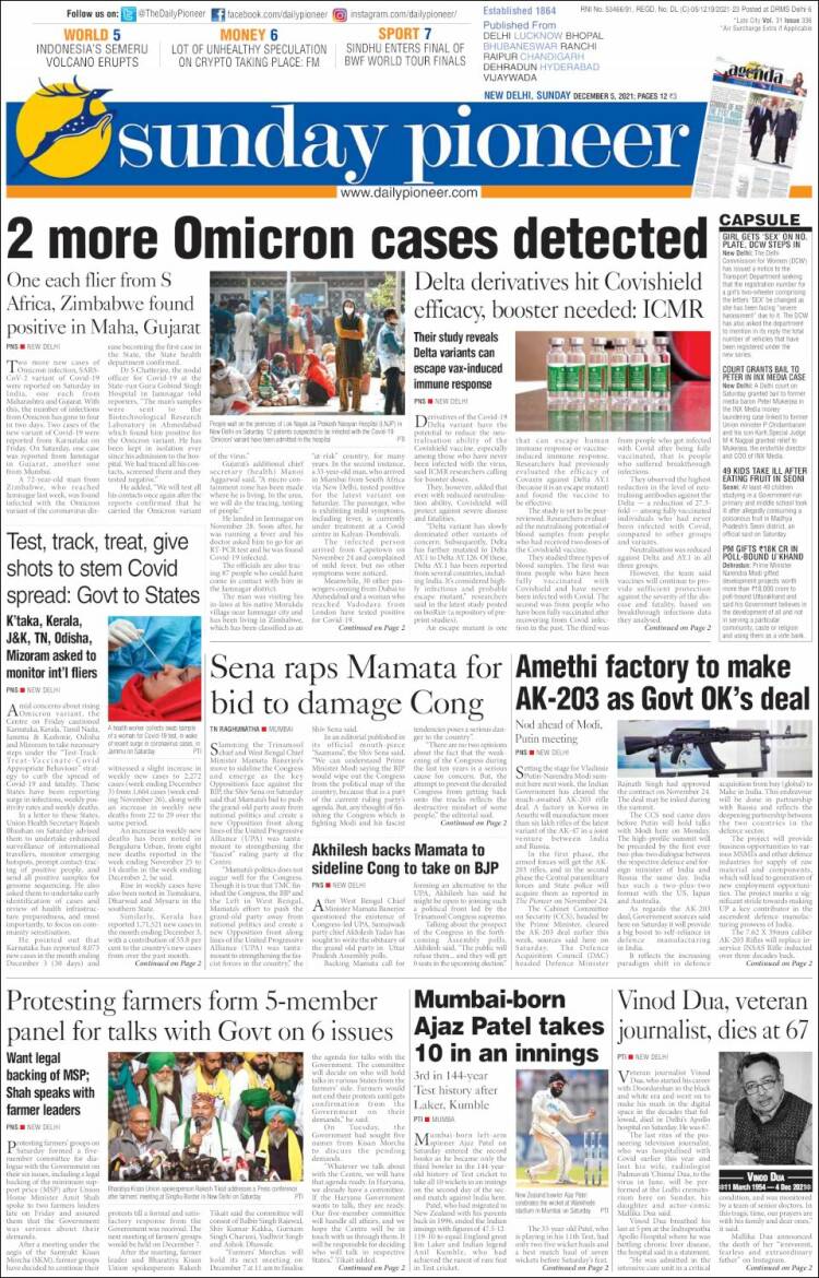 Portada de The Pioneer (India)