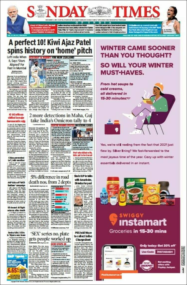 Portada de The Times of India (India)