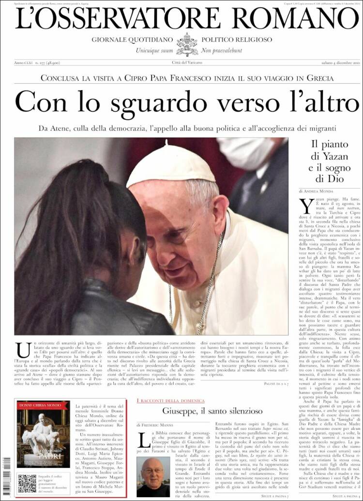 Portada de L'Osservatore Romano (Italia)