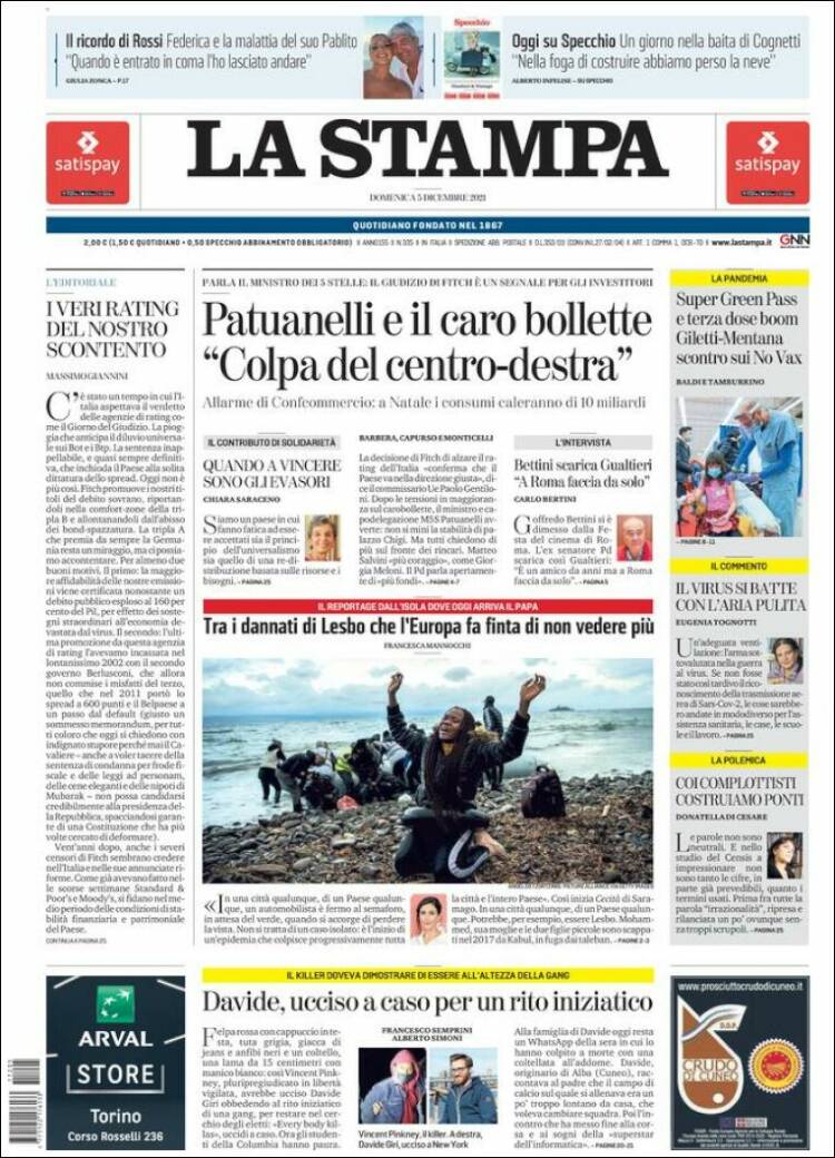 Portada de La Stampa (Italia)