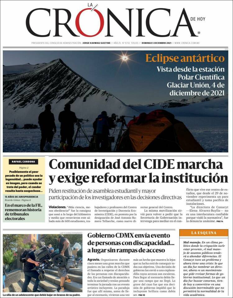 Portada de La Crónica de Hoy (M&eacute;xico)
