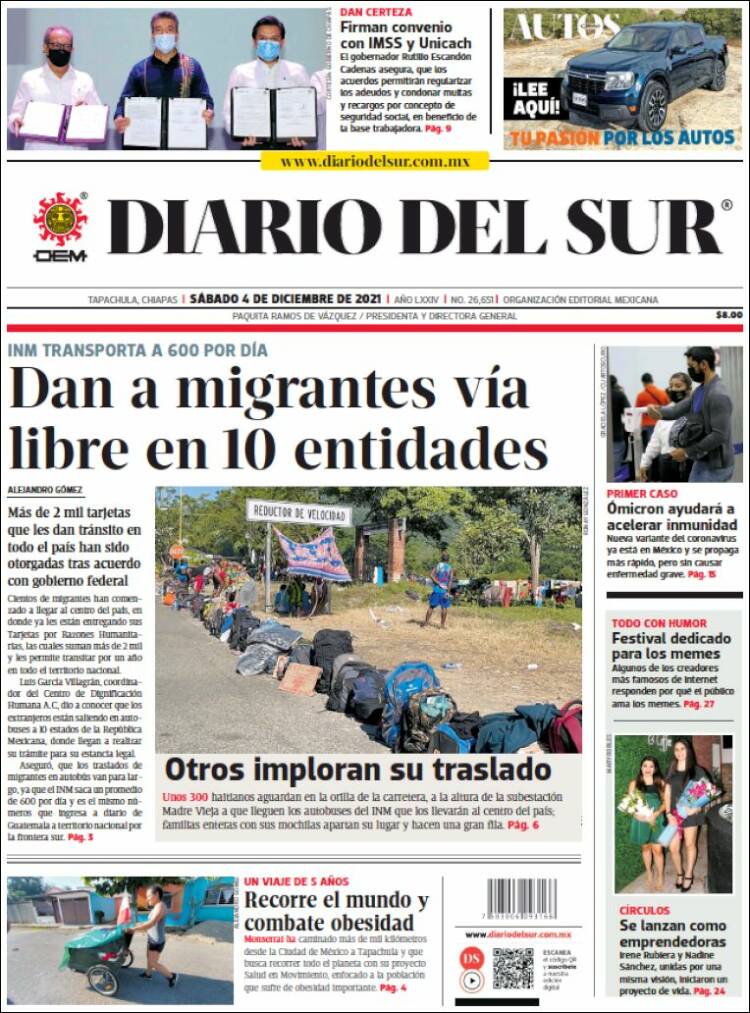 Portada de El Diario del Sur (M&eacute;xico)