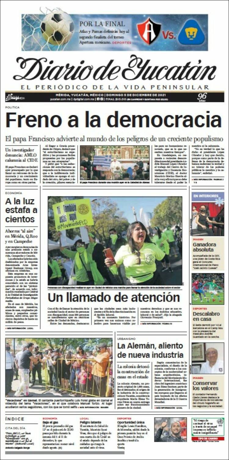 Portada de Diario de Yucatán (M&eacute;xico)