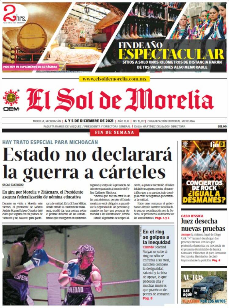 Portada de El Sol de Morelia (M&eacute;xico)