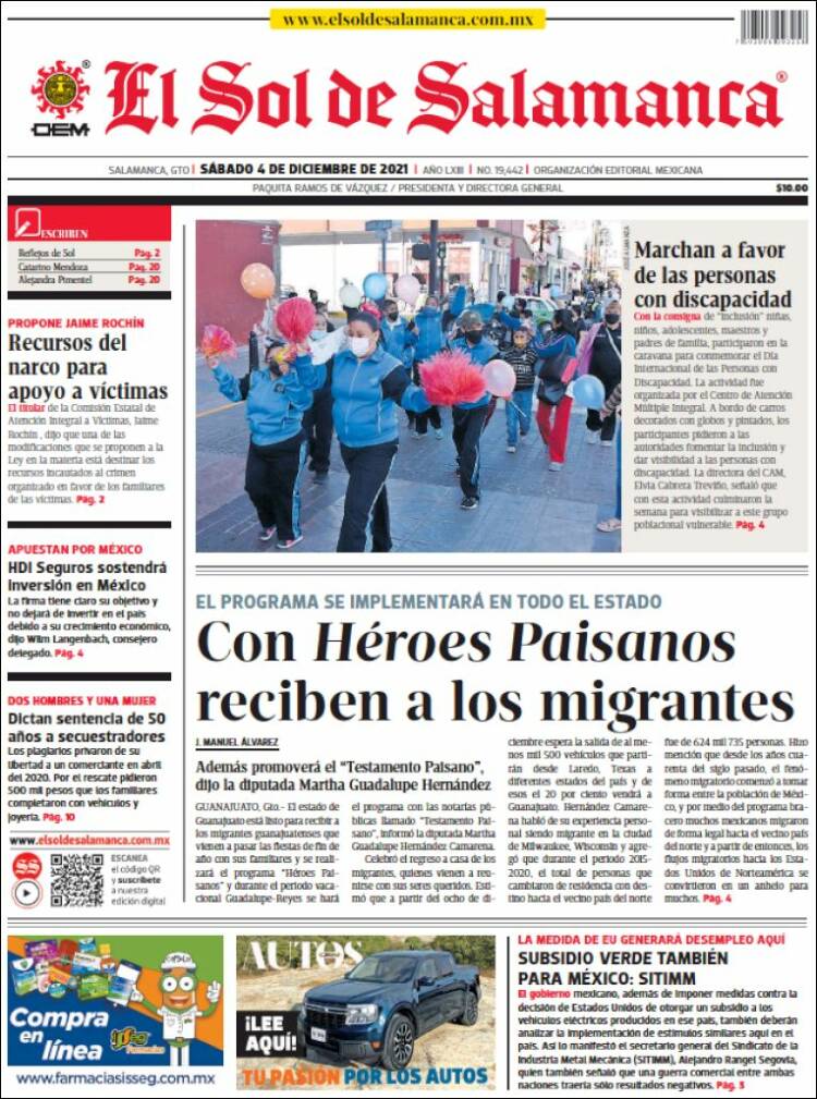 Portada de El Sol de Salamanca (M&eacute;xico)