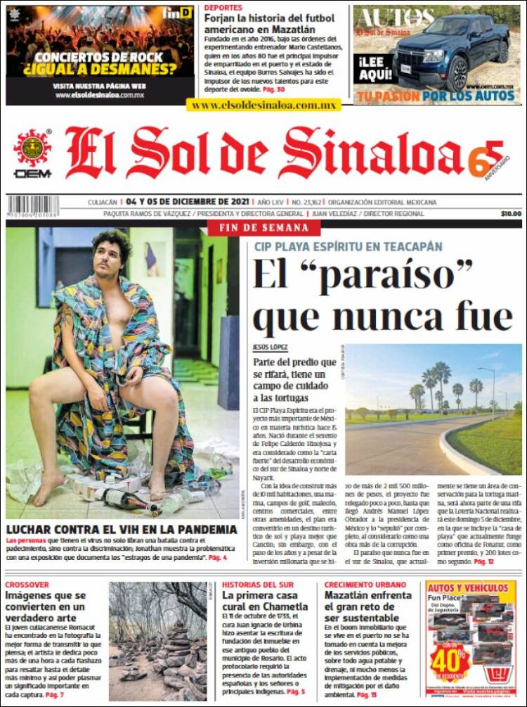 Portada de El Sol de Sinaloa (M&eacute;xico)