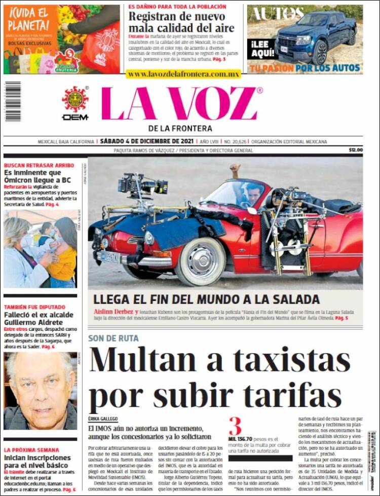 Portada de La Voz de la Frontera (M&eacute;xico)