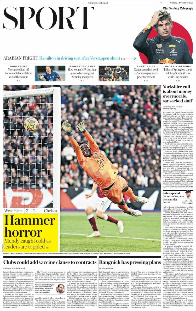 Portada de Telegraph Sport (Reino Unido)