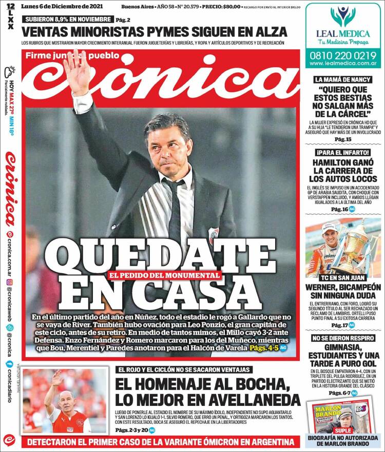 Portada de Crónica (Argentina)